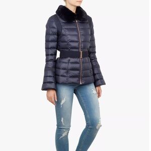 Ted Baker Yelta Quilted Down Jacket with faux fur collar